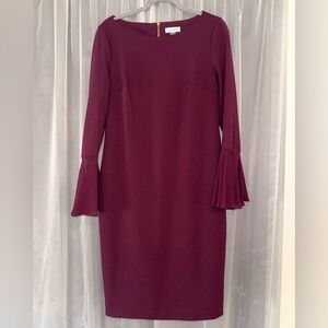 Calvin Klein - Burgundy Dress with Flared Sleeves